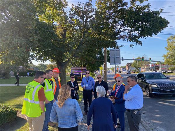 Patchogue-Medford School District administrators discussing traffic safety enhancements with state and local elected official Patchogue-Medford School District administrators discussing traffic safety enhancements with state and local elected official